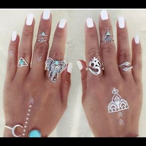 New Midi Rings Set Om, Elephant Tibetan Silver